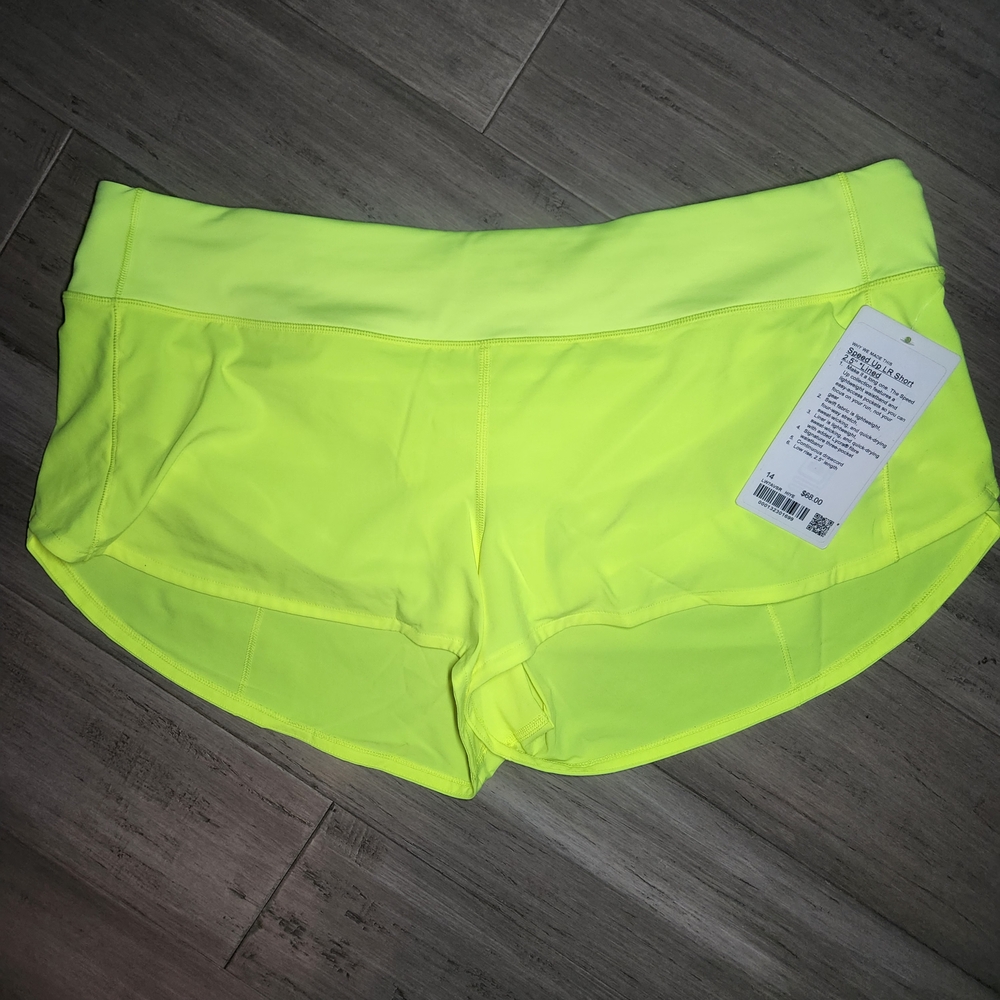 NWT!! Lululemon athletica Neon Yellow SPEED UP Athletic Shorts